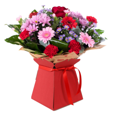 Mrs Kisses - Send lots of love and kisses with this classic hand-tied bouquet featuring a selection of romantic flowers finished with a luxurious single red rose.
